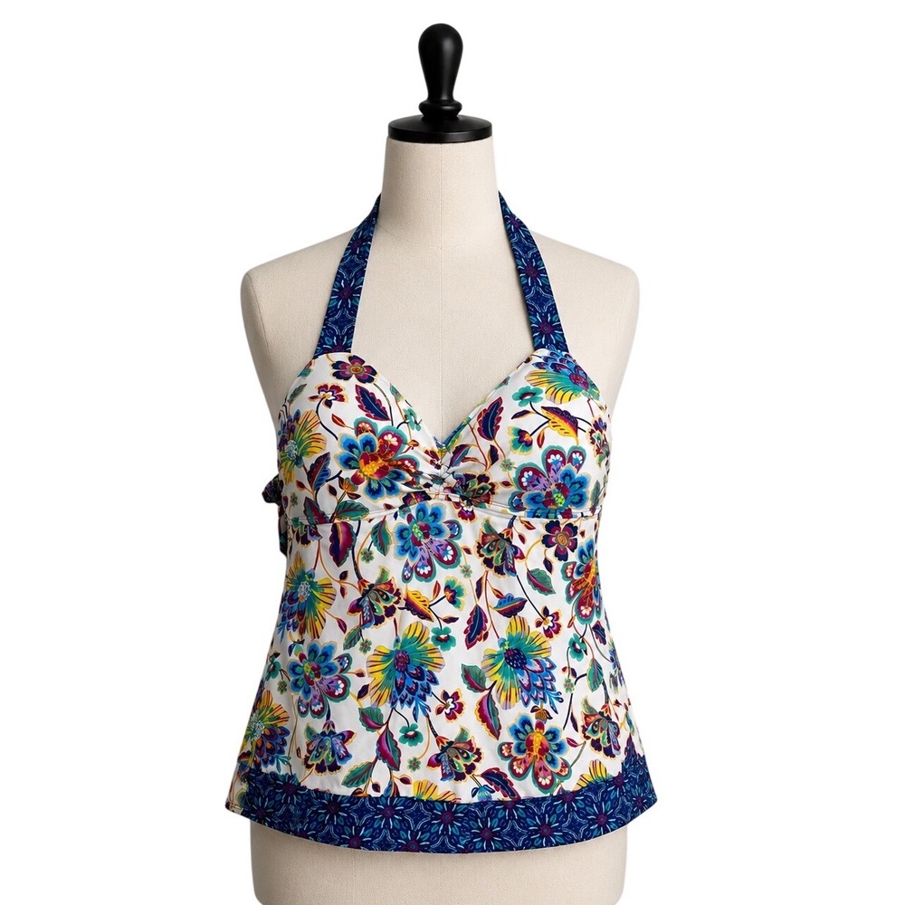 Liz Claiborne Womens Floral Halter Tankini Swim Top Multi-Color Size 16 8JCD885M